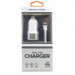 Wholesale 2in1 Car 2.4A (Dual) 2 Ports Charger with 3FT USB Cable for iPhone, iDevice (Car - White)